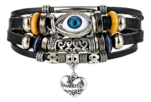 Pulsera Para Hombres Y Mujeres Con Multicapas Manillas Cuero