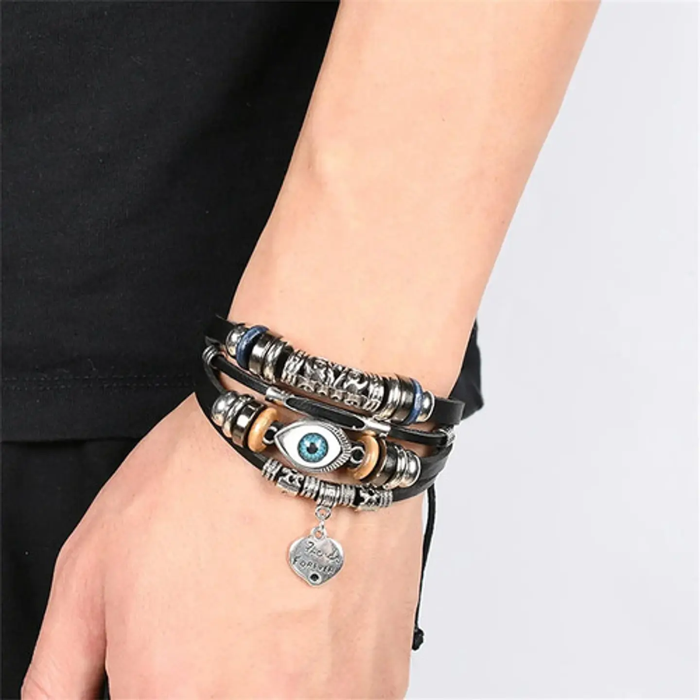 Pulsera Para Hombres Y Mujeres Con Multicapas Manillas Cuero 4