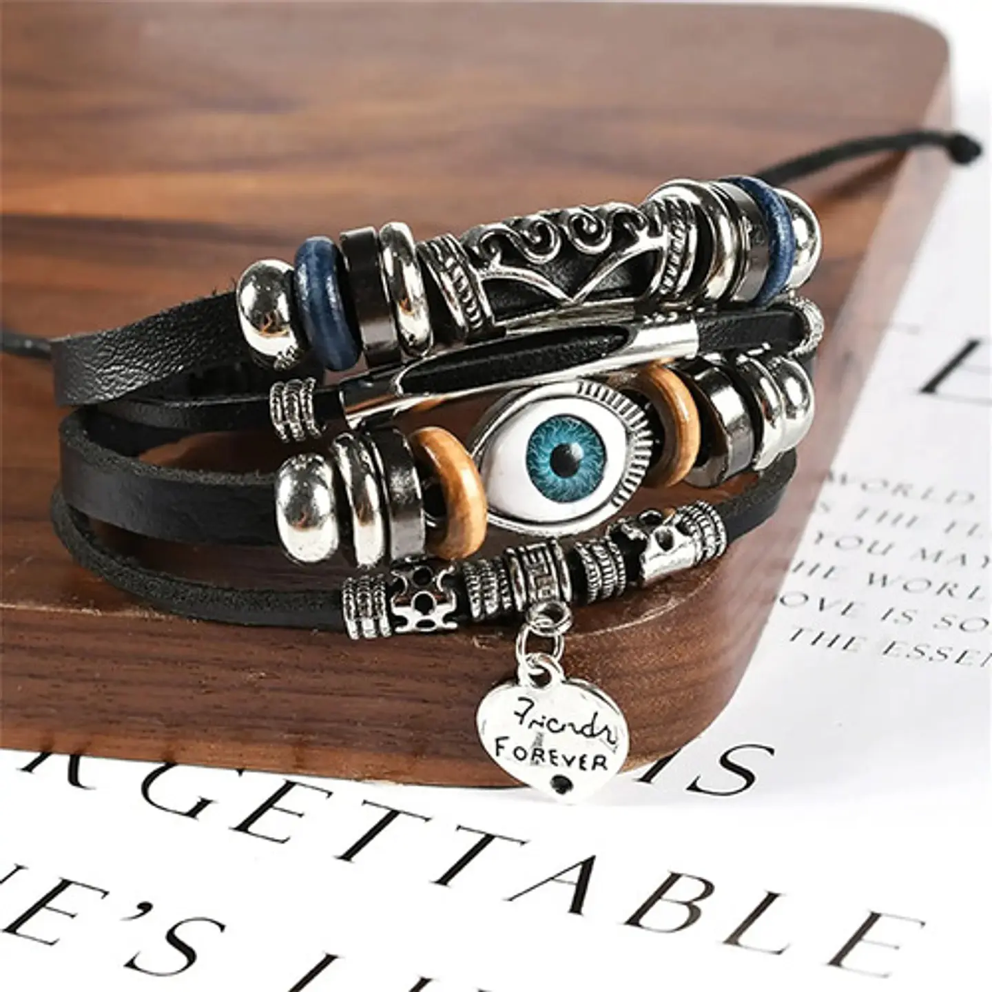Pulsera Para Hombres Y Mujeres Con Multicapas Manillas Cuero 8