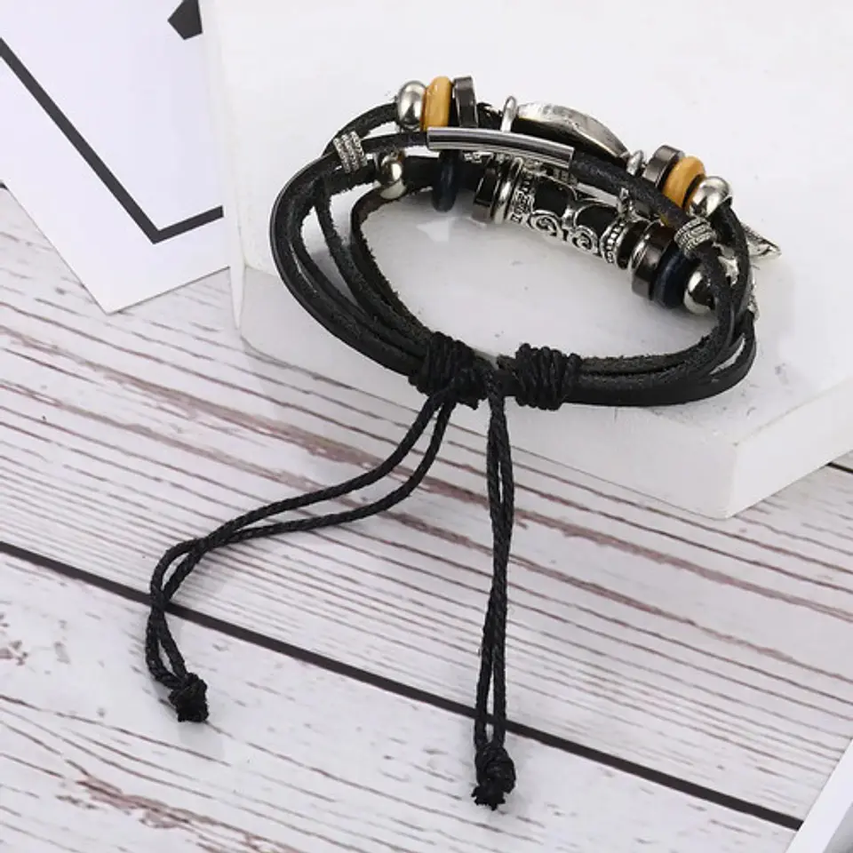 Pulsera Para Hombres Y Mujeres Con Multicapas Manillas Cuero 9
