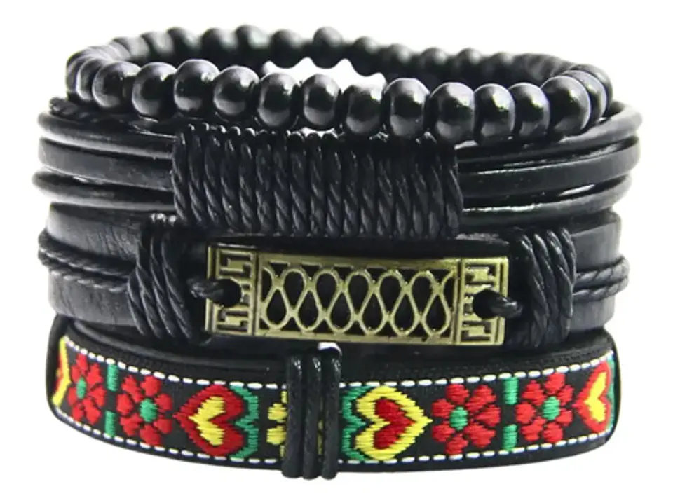 Pulsera Para Hombres Y Mujeres Con Multicapas Manillas Cuero 10