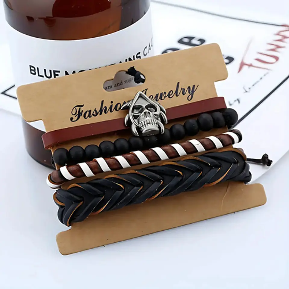 Pulsera Para Hombres Y Mujeres Con Multicapas Manillas Cuero 17