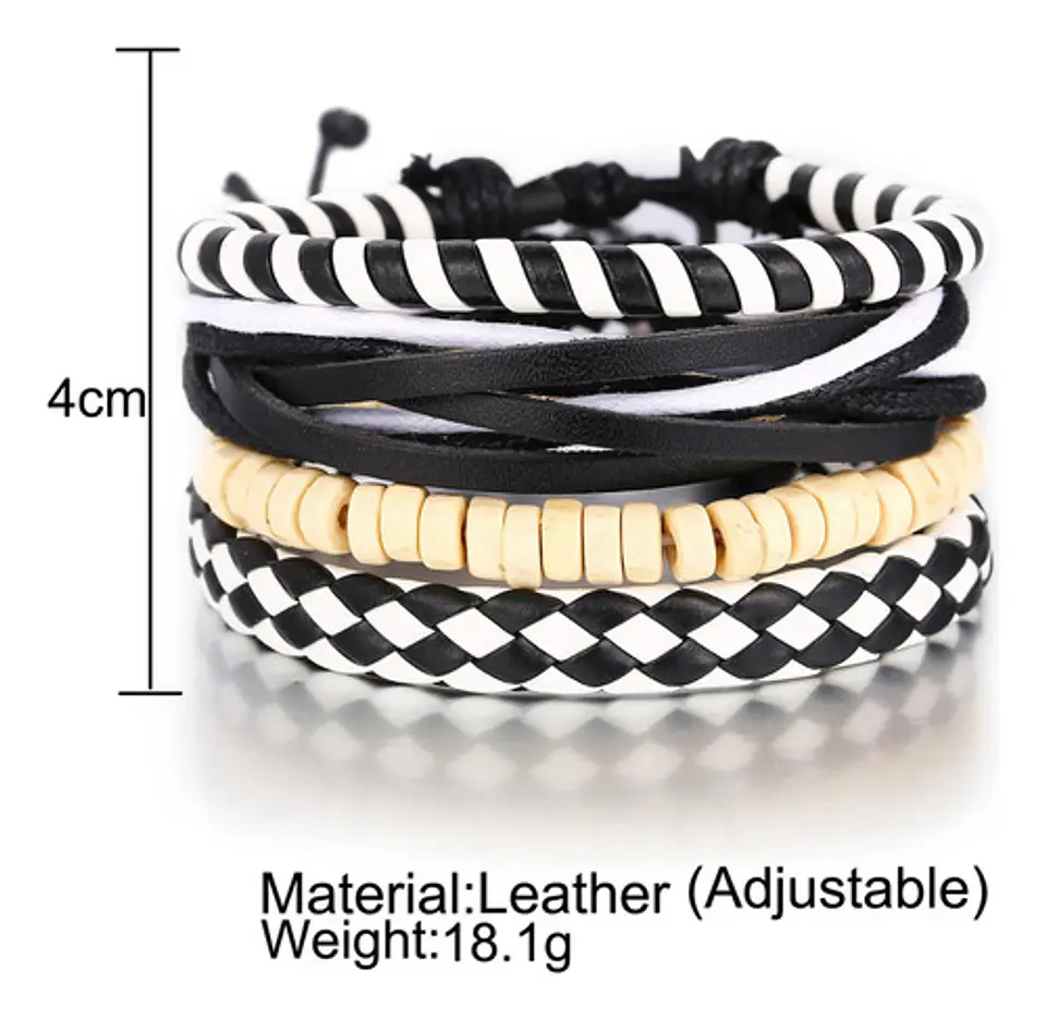 Pulsera Para Hombres Y Mujeres Con Multicapas Manillas Cuero 21