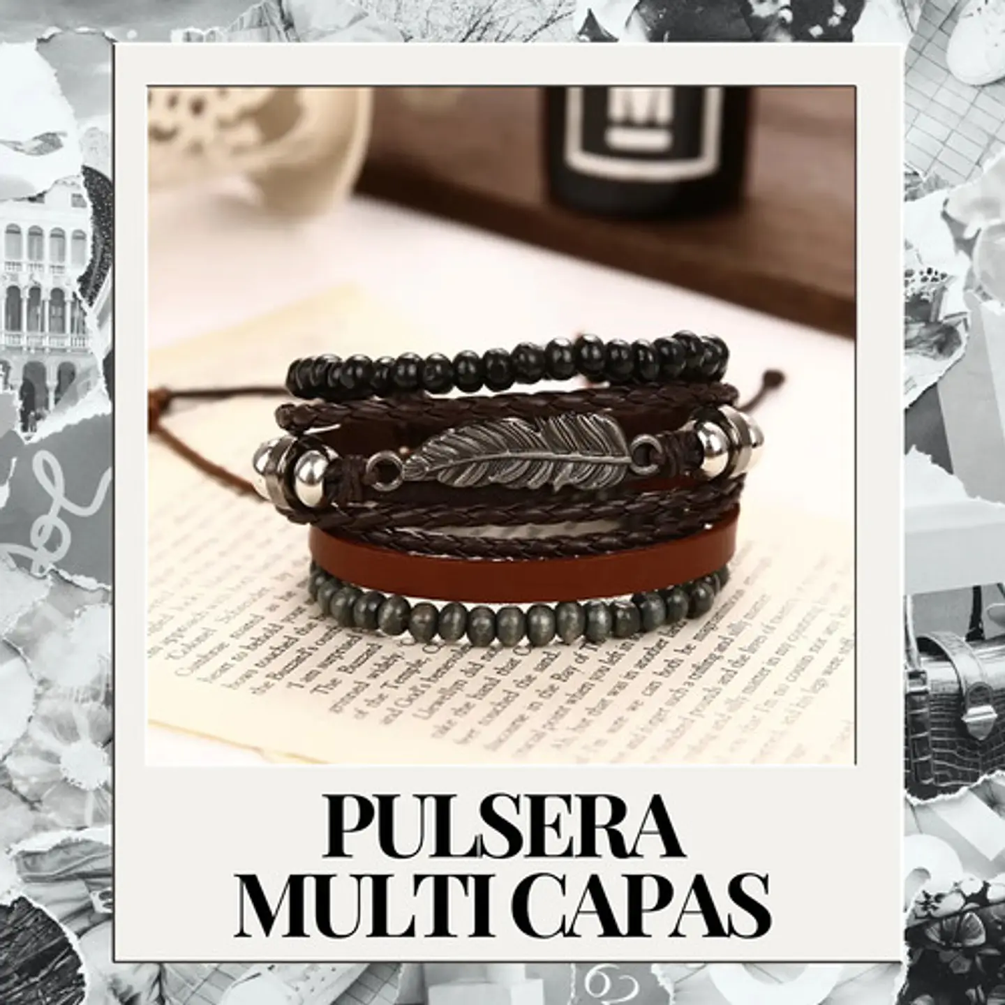 Pulsera Para Hombres Y Mujeres Con Multicapas Manillas Cuero 31