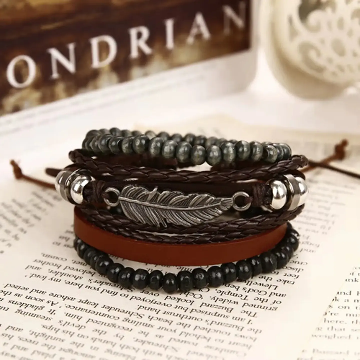 Pulsera Para Hombres Y Mujeres Con Multicapas Manillas Cuero 34
