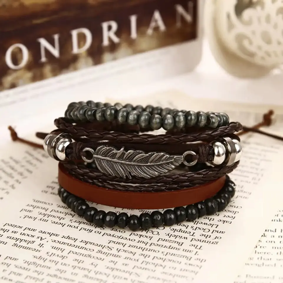 Pulsera Para Hombres Y Mujeres Con Multicapas Manillas Cuero 34