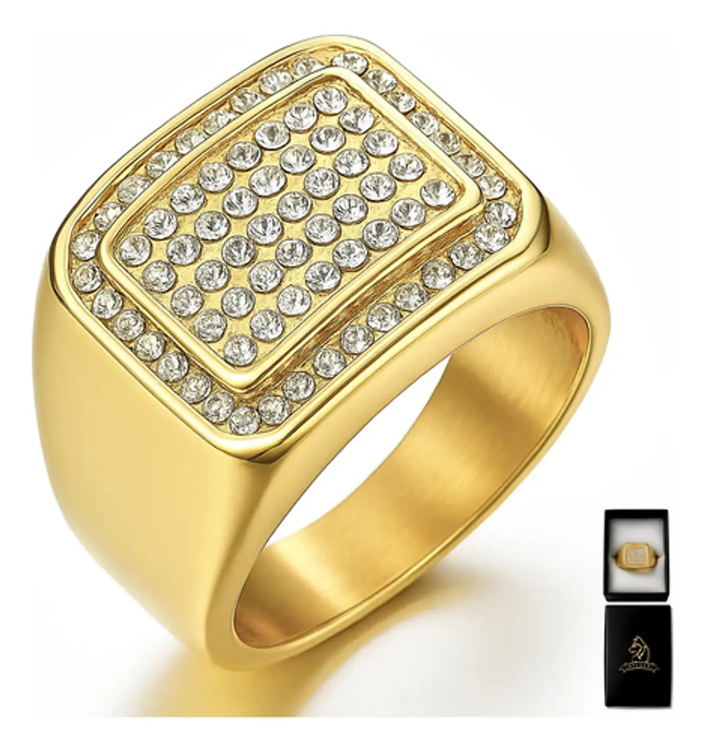 Anillo Para Hombre Hip Hop Clásico Pavé Piedras Color Oro 1