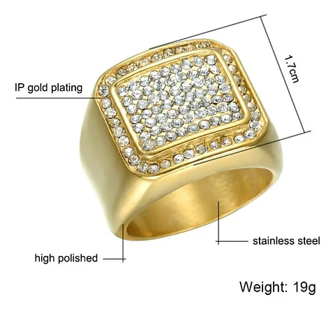 Anillo Para Hombre Hip Hop Clásico Pavé Piedras Color Oro