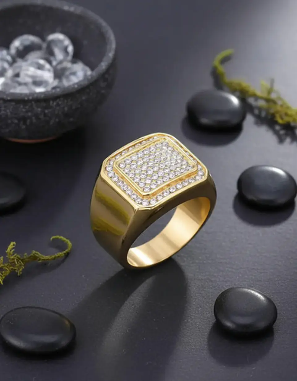 Anillo Para Hombre Hip Hop Clásico Pavé Piedras Color Oro 4