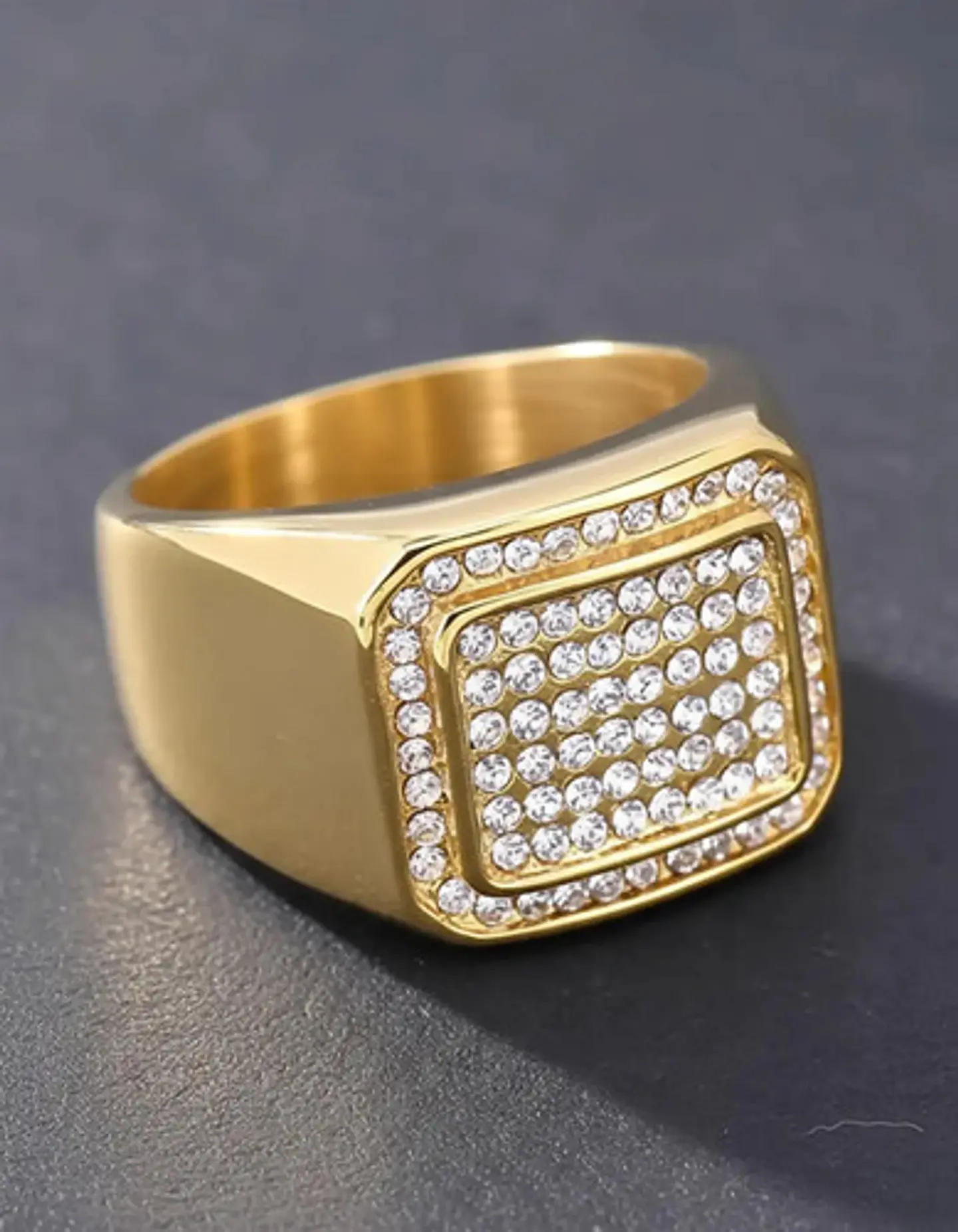 Anillo Para Hombre Hip Hop Clásico Pavé Piedras Color Oro 5