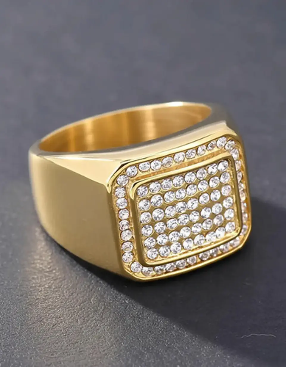 Anillo Para Hombre Hip Hop Clásico Pavé Piedras Color Oro 5