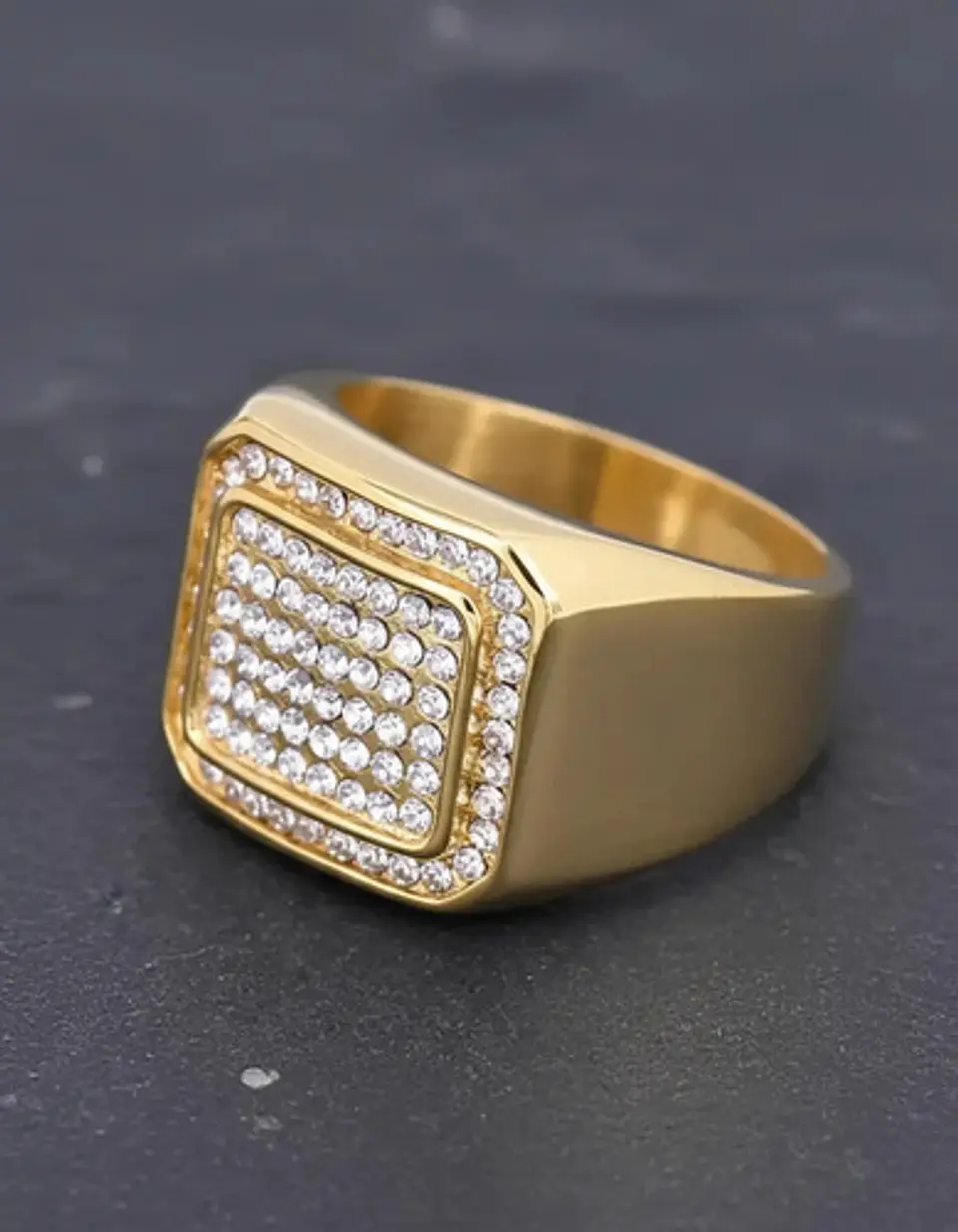 Anillo Para Hombre Hip Hop Clásico Pavé Piedras Color Oro 6