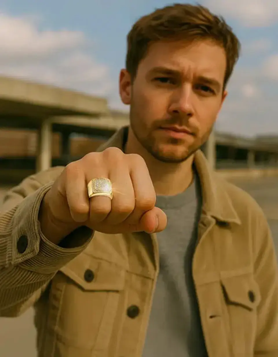 Anillo Para Hombre Hip Hop Clásico Pavé Piedras Color Oro 8
