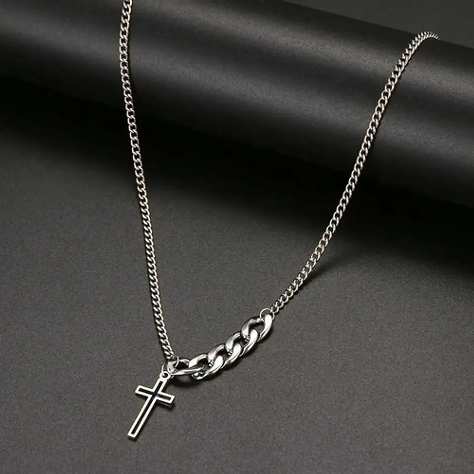 Collar En Acero Para Hombre Y Mujer Dije Cruz Cadena Cubana 11