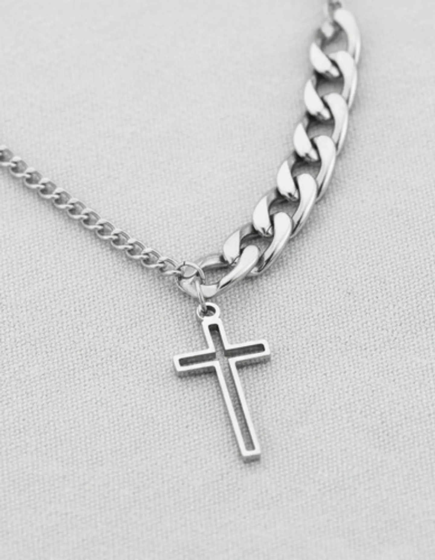 Collar En Acero Para Hombre Y Mujer Dije Cruz Cadena Cubana 16