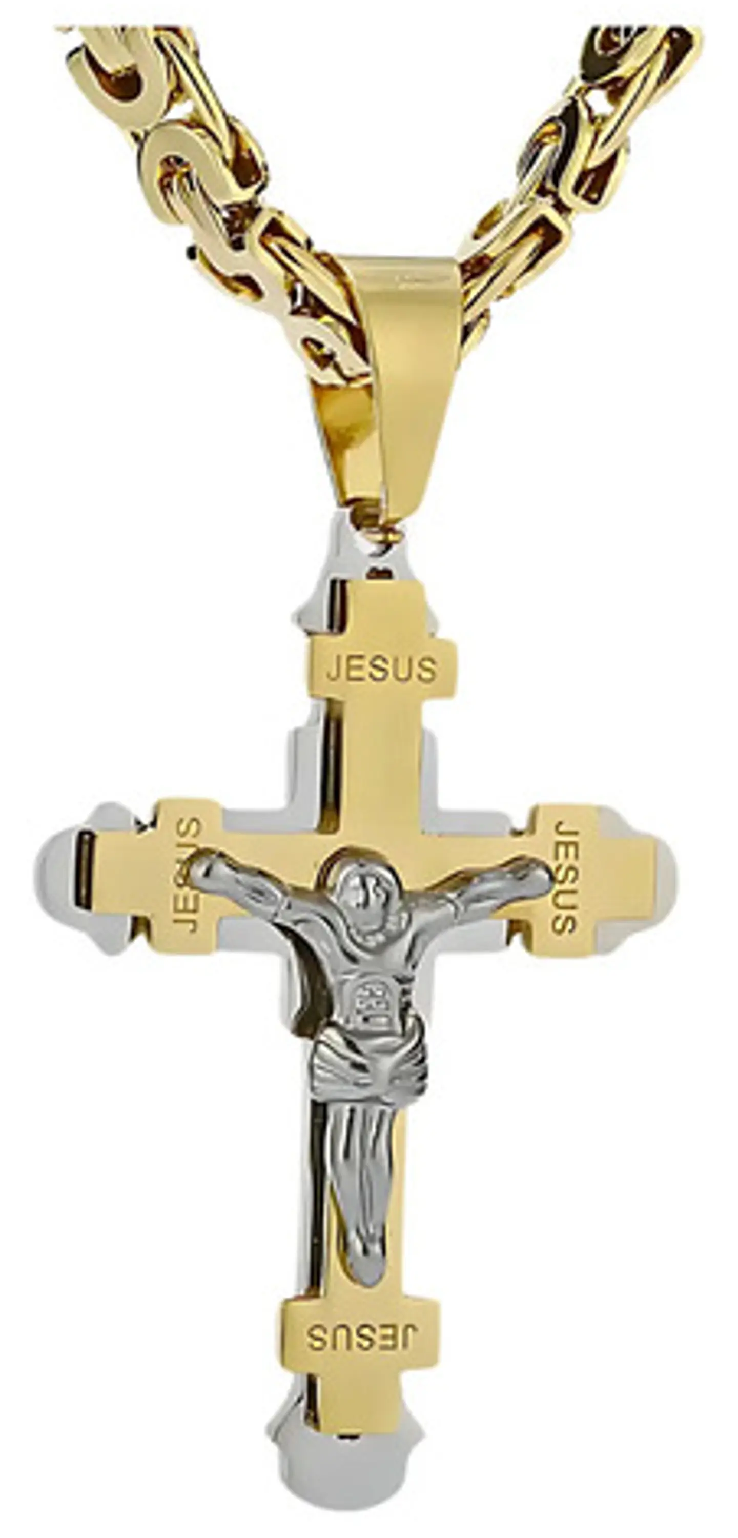 Gran Collar Para Hombres Dije Cruz Jesus De Acero Color Oro 1