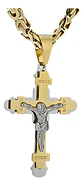 Gran Collar Para Hombres Dije Cruz Jesus De Acero Color Oro - Miniatura 1