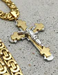 Gran Collar Para Hombres Dije Cruz Jesus De Acero Color Oro - Miniatura 3