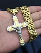 Gran Collar Para Hombres Dije Cruz Jesus De Acero Color Oro - Miniatura 7