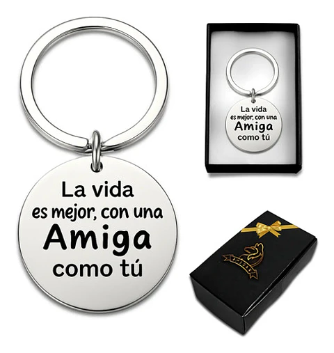 Llavero De Acero Amiga Frase Grabada  Vida Es Mejor Contigo 