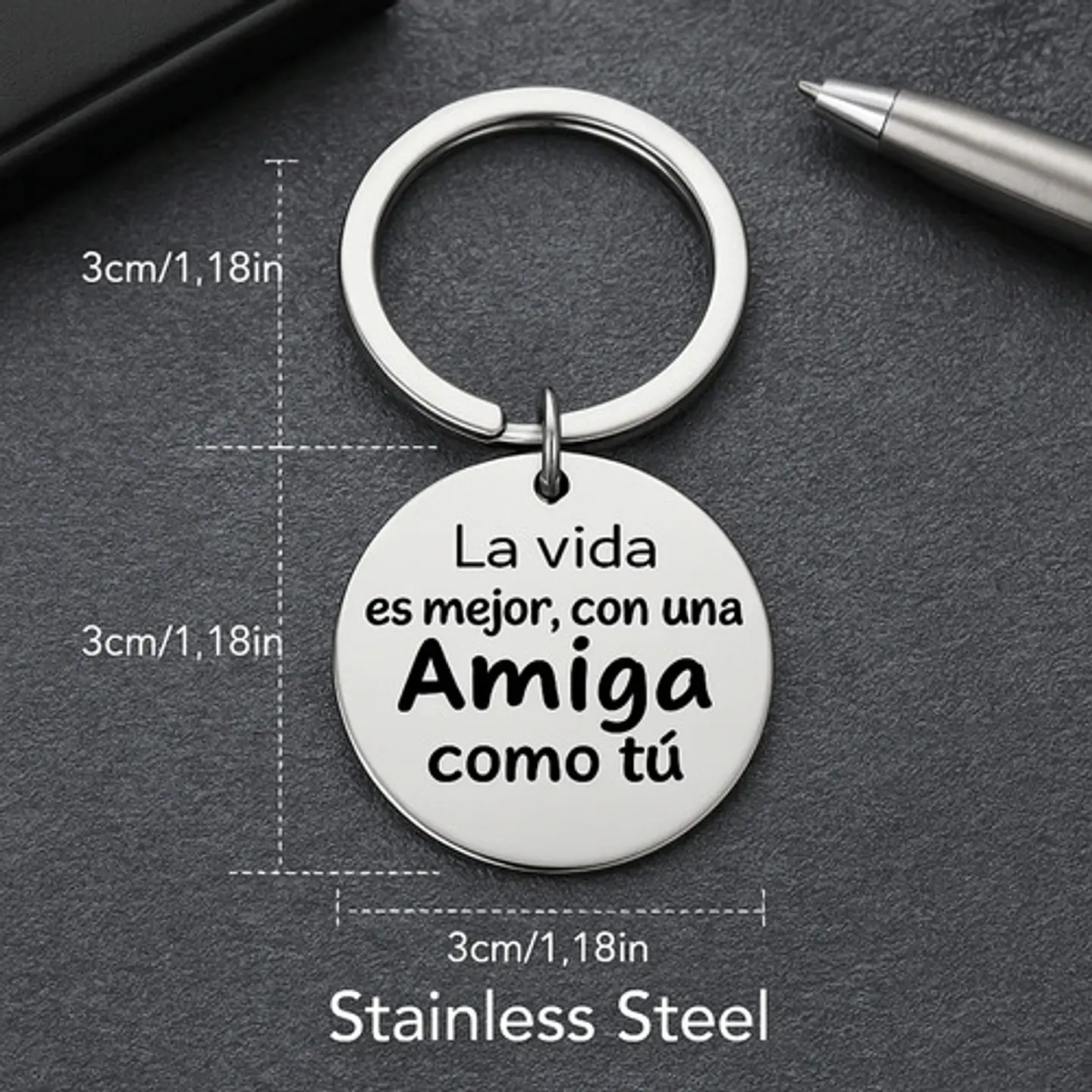 Llavero De Acero Amiga Frase Grabada  Vida Es Mejor Contigo  5