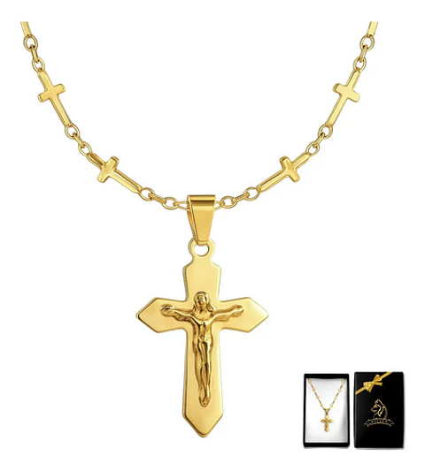 Collar Para Mujeres Dije Cruz Cadena Cruces Acero Color Oro