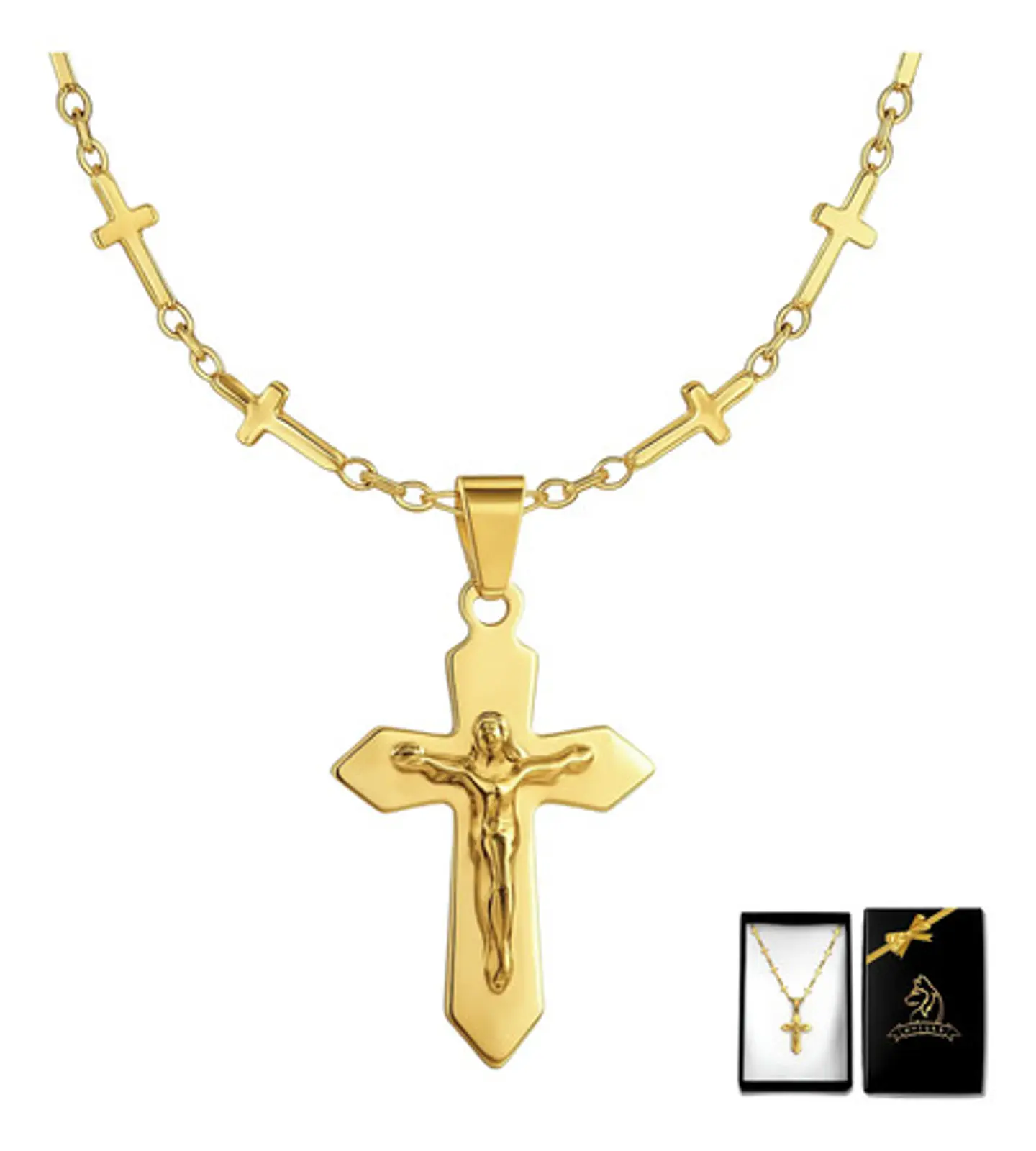 Collar Para Mujeres Dije Cruz Cadena Cruces Acero Color Oro 1