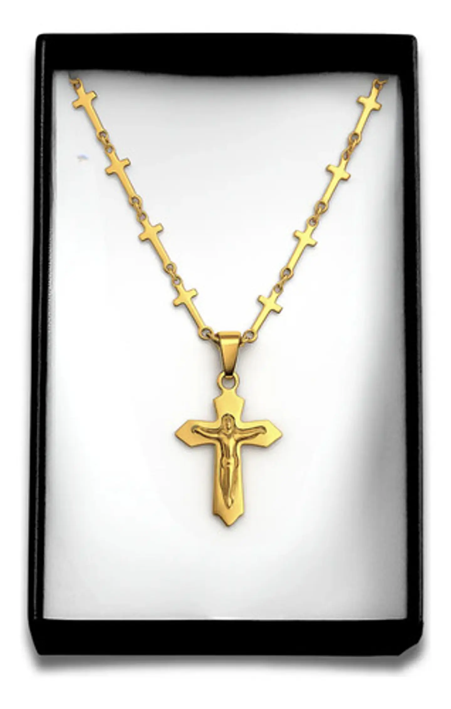 Collar Para Mujeres Dije Cruz Cadena Cruces Acero Color Oro 2