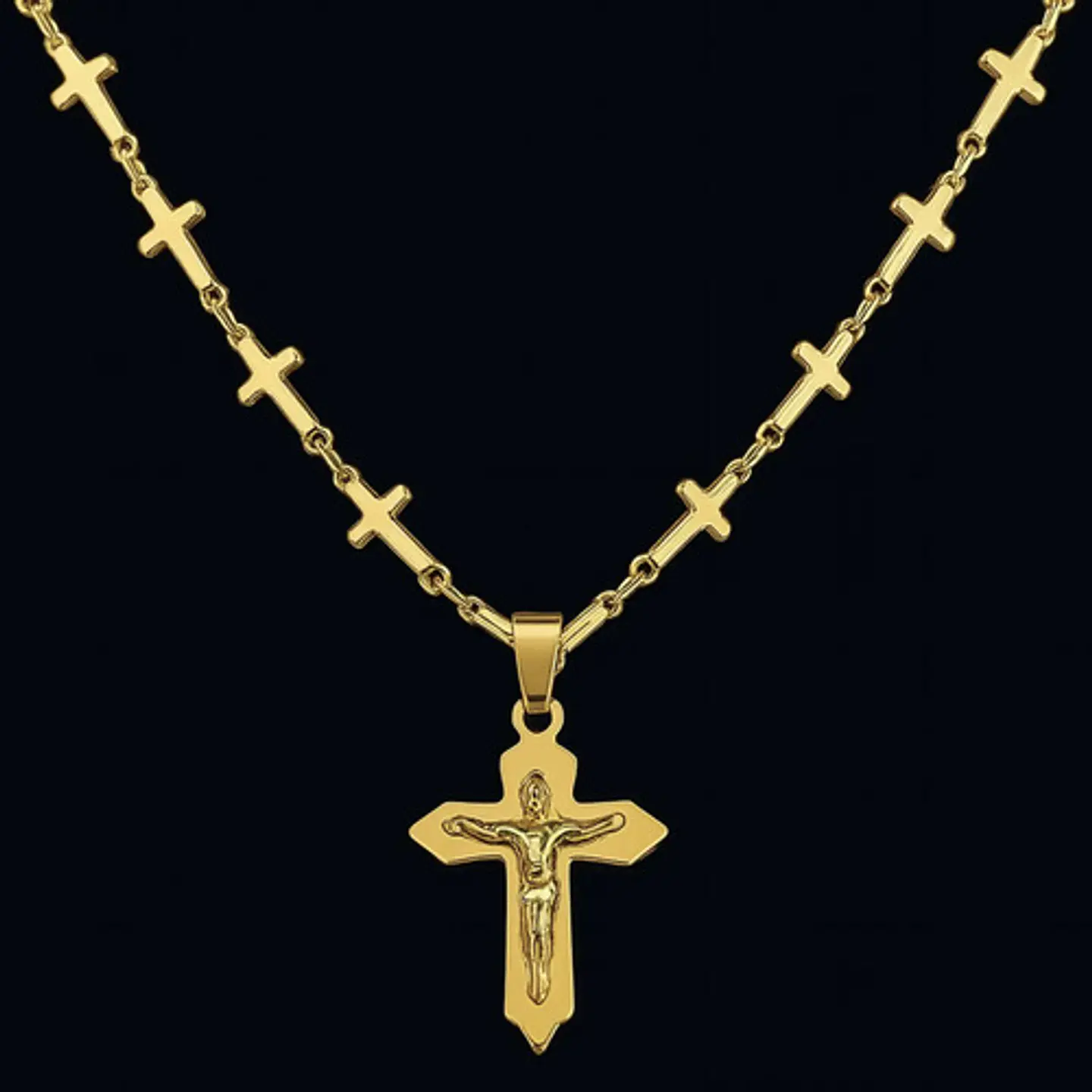 Collar Para Mujeres Dije Cruz Cadena Cruces Acero Color Oro 6