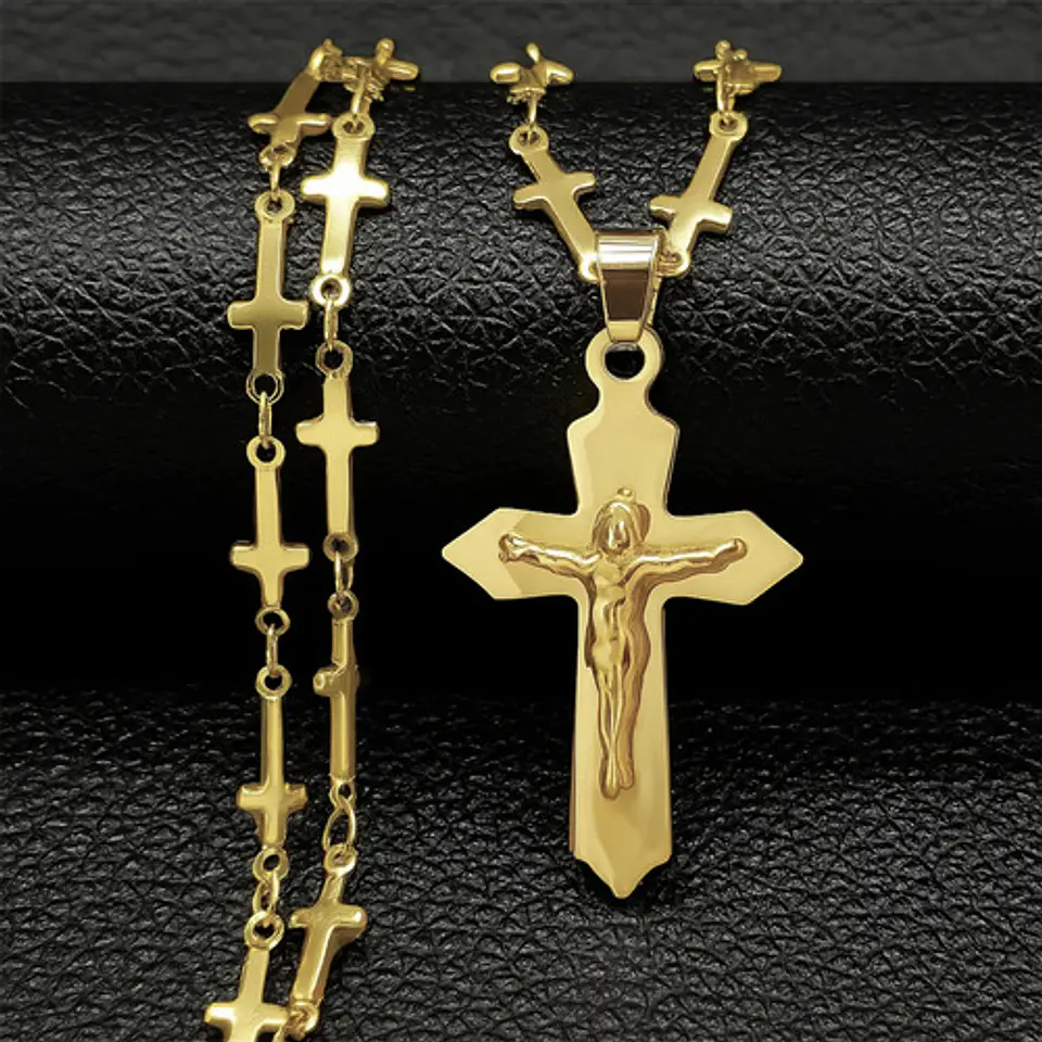 Collar Para Mujeres Dije Cruz Cadena Cruces Acero Color Oro 8