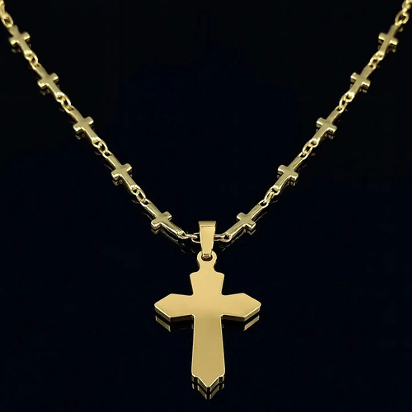 Collar Para Mujeres Dije Cruz Cadena Cruces Acero Color Oro 9