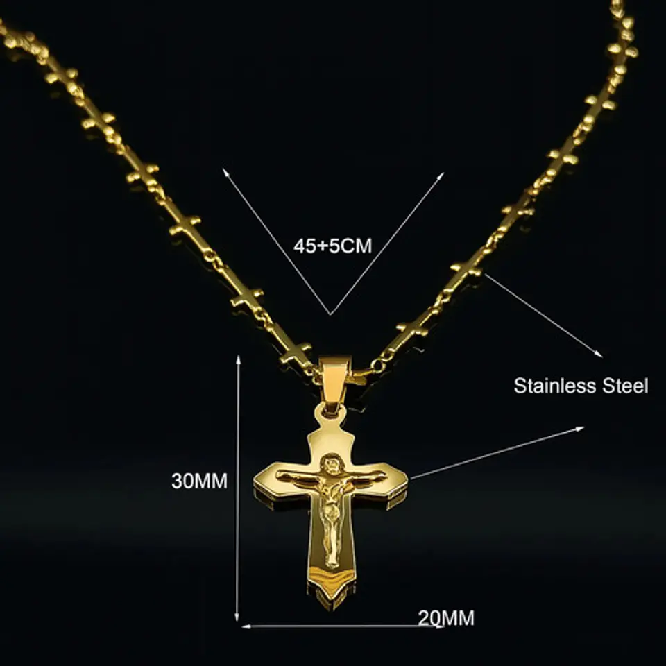 Collar Para Mujeres Dije Cruz Cadena Cruces Acero Color Oro 10