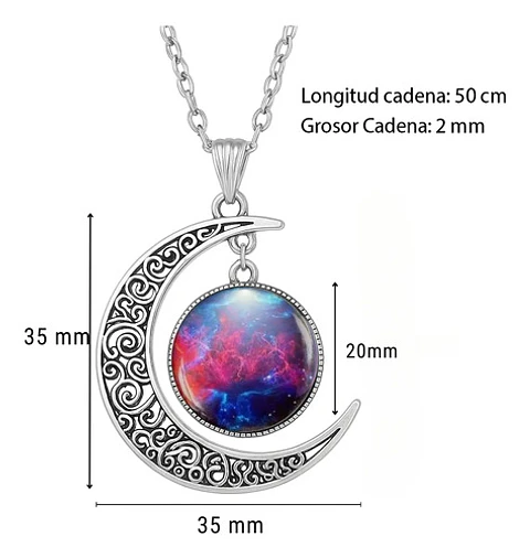 Collar Para Mujeres Con Dije Luna Galaxia Universo Nebulosa
