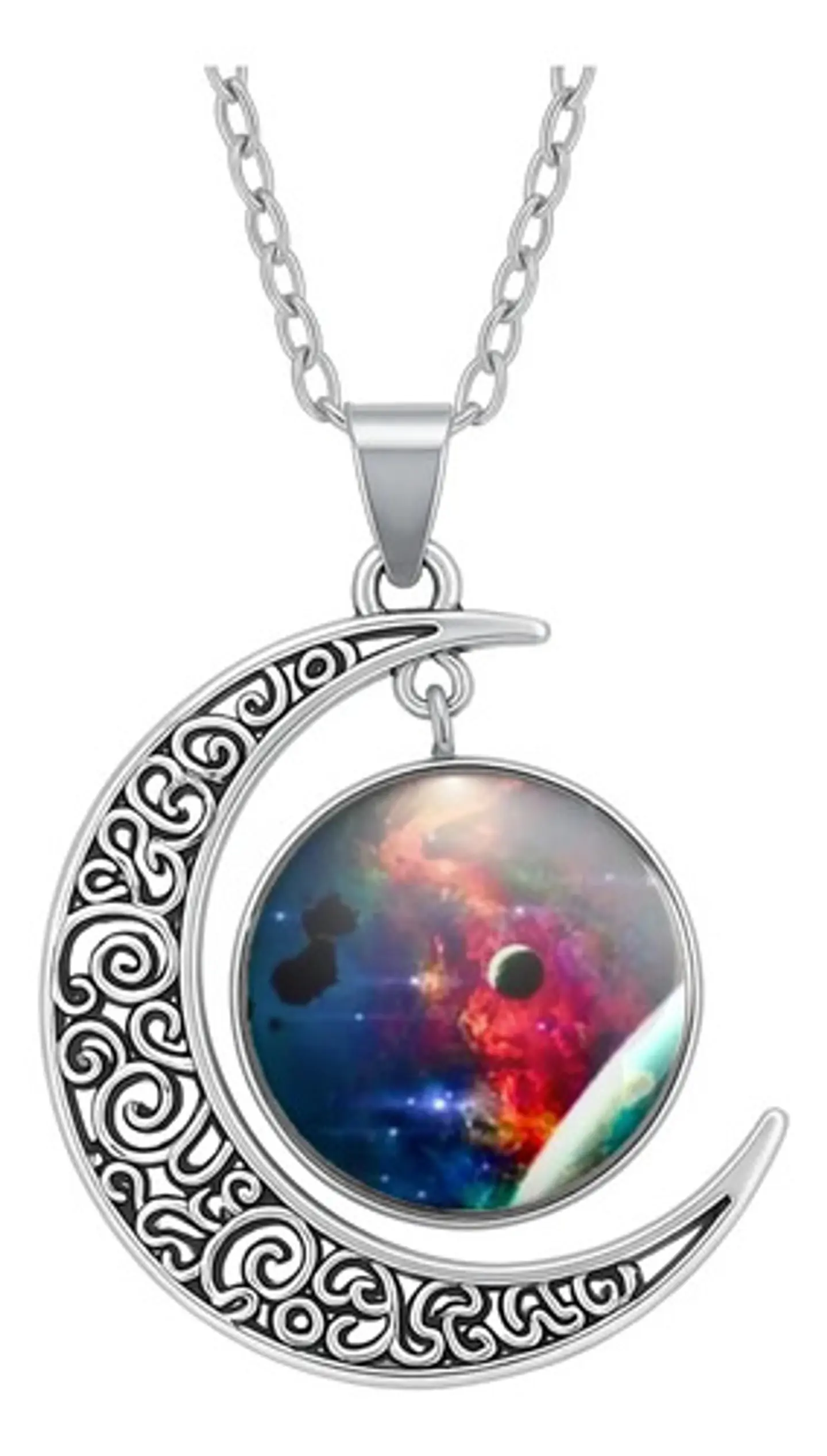 Collar Para Mujeres Con Dije Luna Galaxia Universo Nebulosa 8