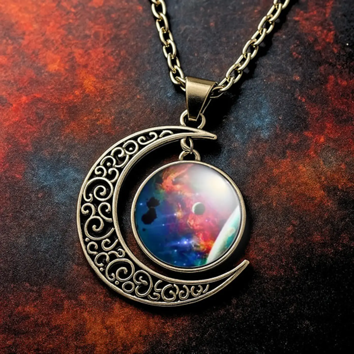 Collar Para Mujeres Con Dije Luna Galaxia Universo Nebulosa 12