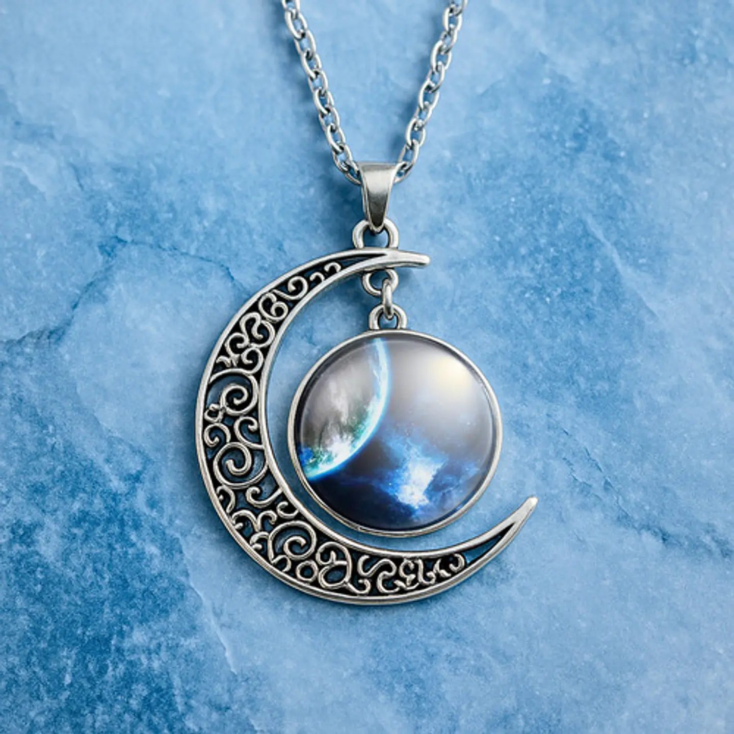 Collar Para Mujeres Con Dije Luna Galaxia Universo Nebulosa 19