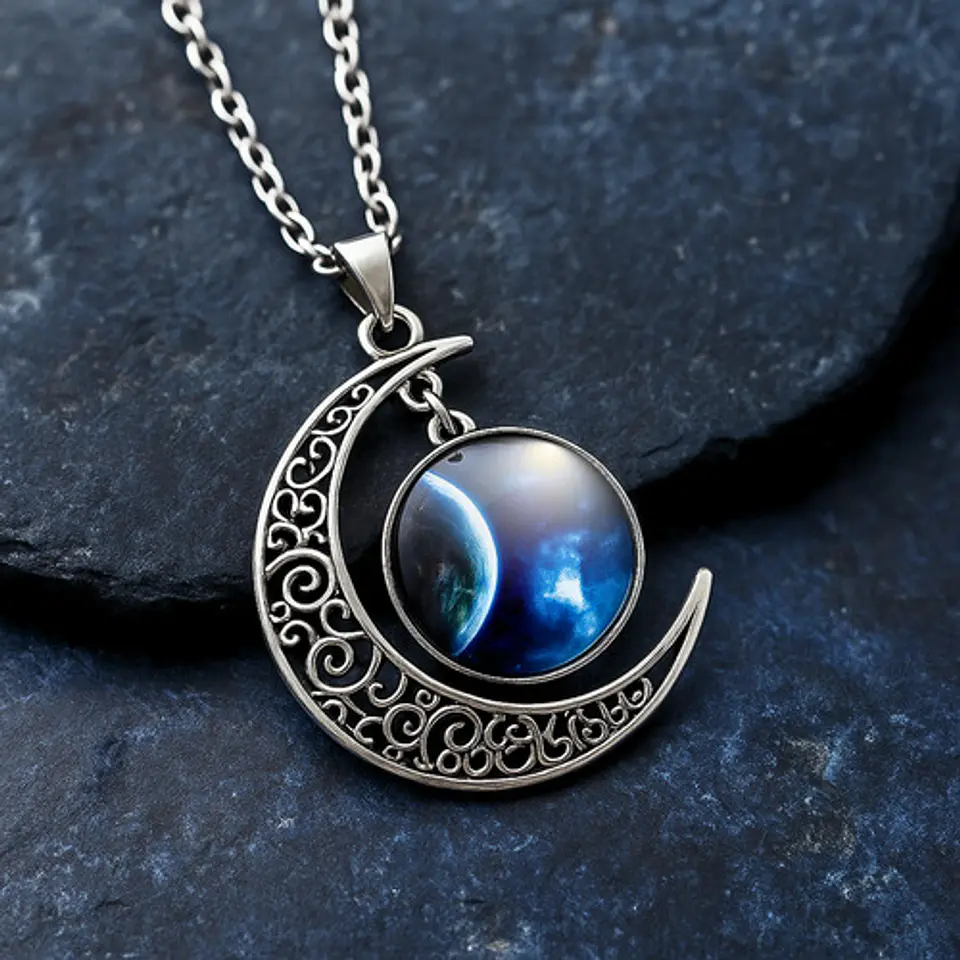 Collar Para Mujeres Con Dije Luna Galaxia Universo Nebulosa 20