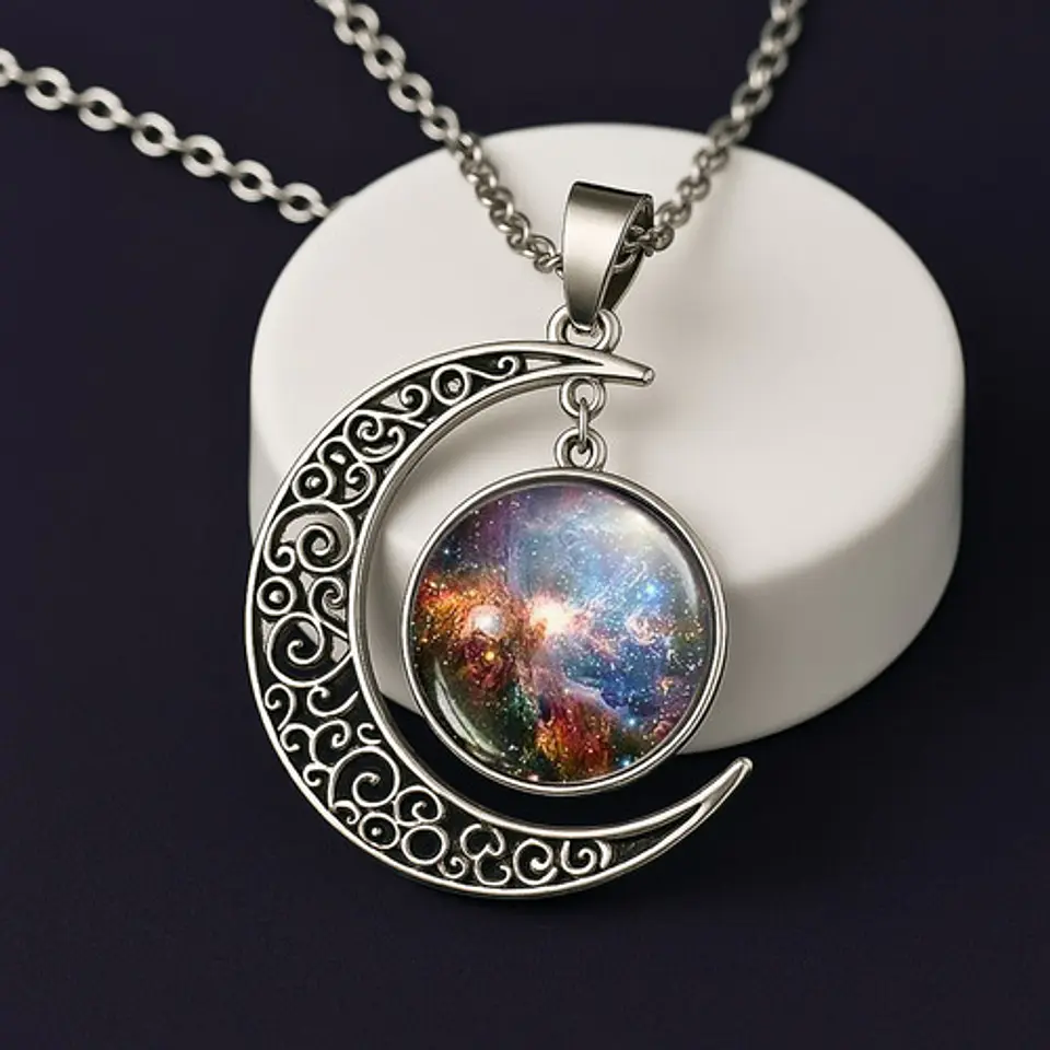 Collar Para Mujeres Con Dije Luna Galaxia Universo Nebulosa 35