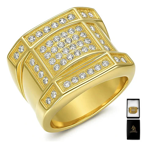 Anillo Para Hombre Con Piedra Azul Zircon Cz Acero Color Oro
