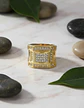 Anillo Para Hombre Con Piedra Azul Zircon Cz Acero Color Oro - Miniatura 2