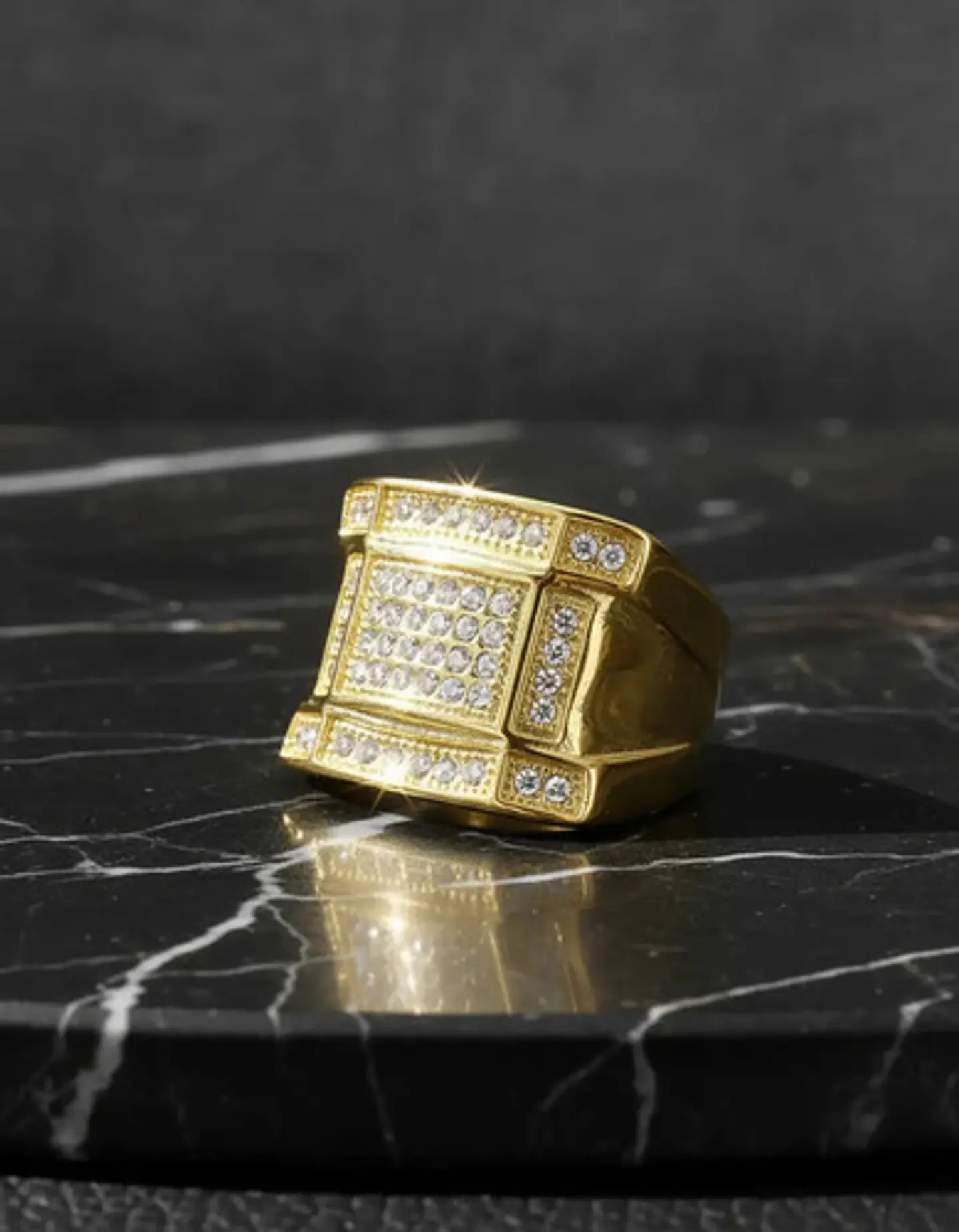 Anillo Para Hombre Con Piedra Azul Zircon Cz Acero Color Oro 3