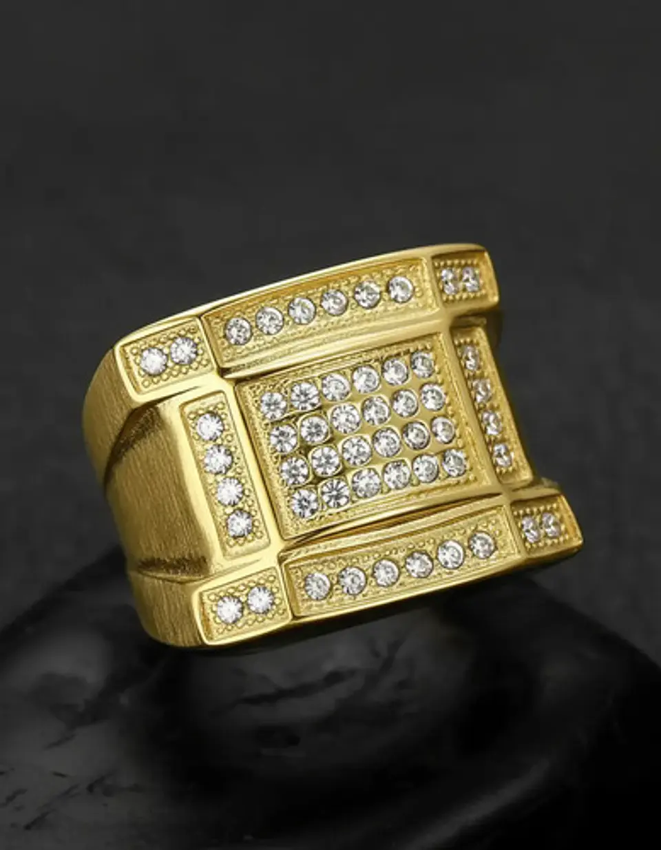 Anillo Para Hombre Con Piedra Azul Zircon Cz Acero Color Oro 4