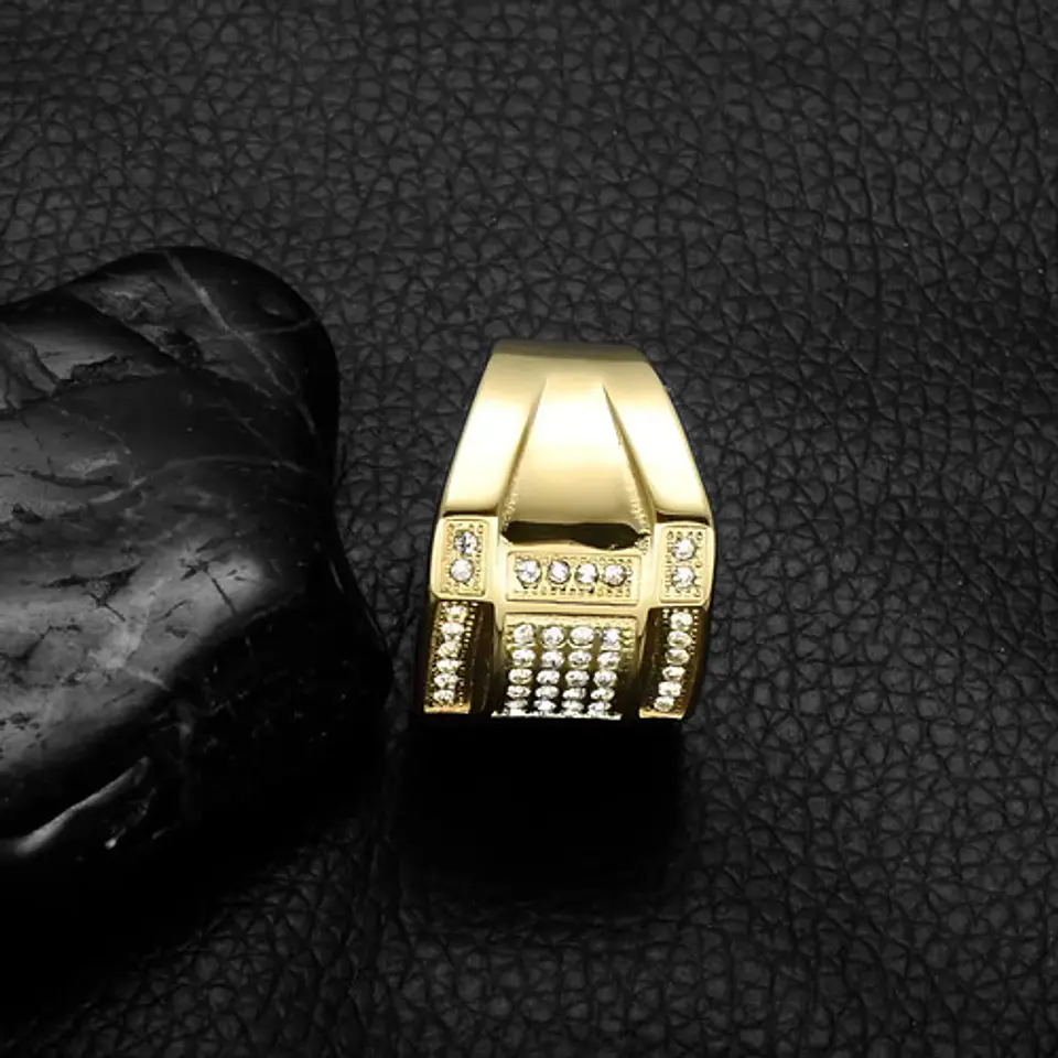 Anillo Para Hombre Con Piedra Azul Zircon Cz Acero Color Oro 5