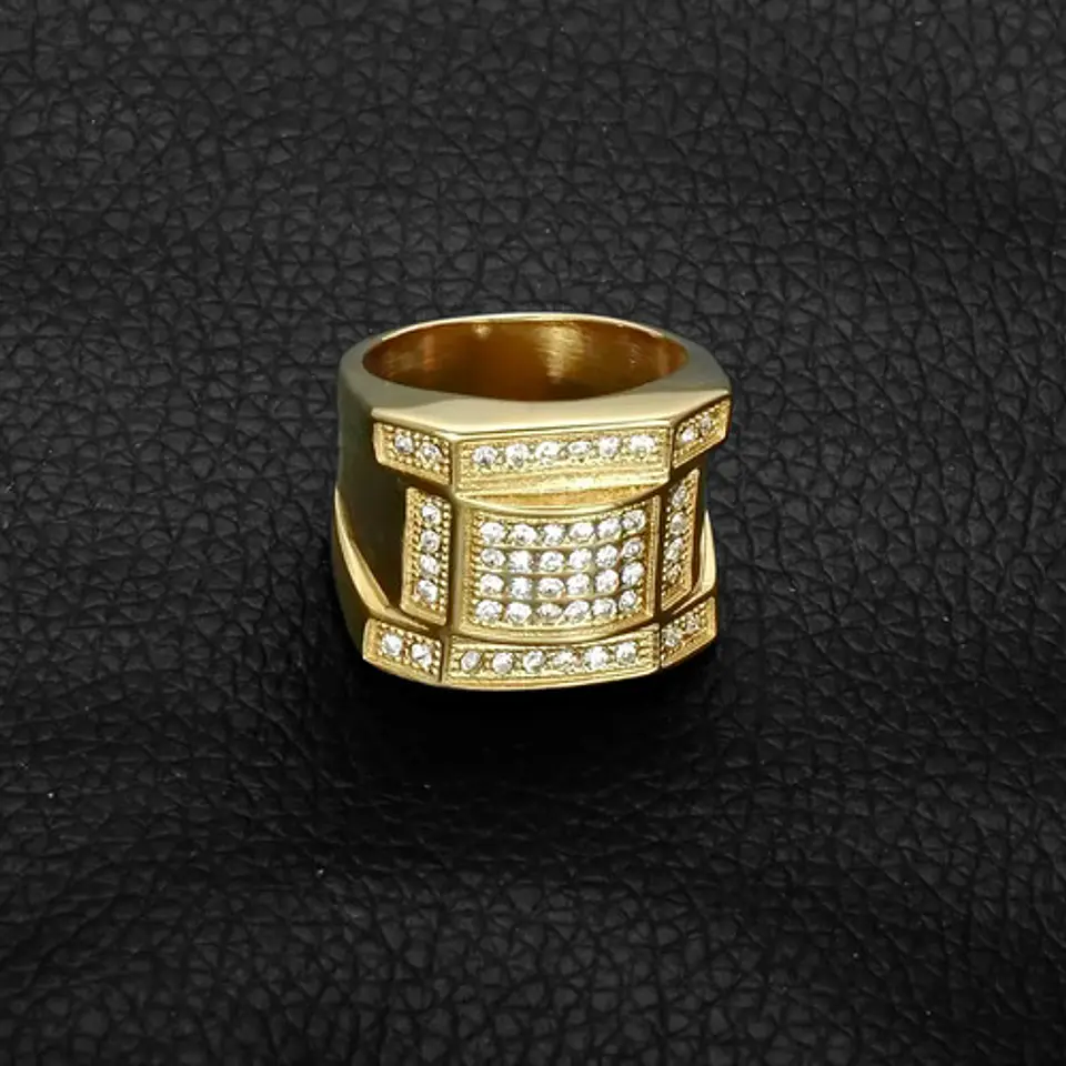 Anillo Para Hombre Con Piedra Azul Zircon Cz Acero Color Oro 6