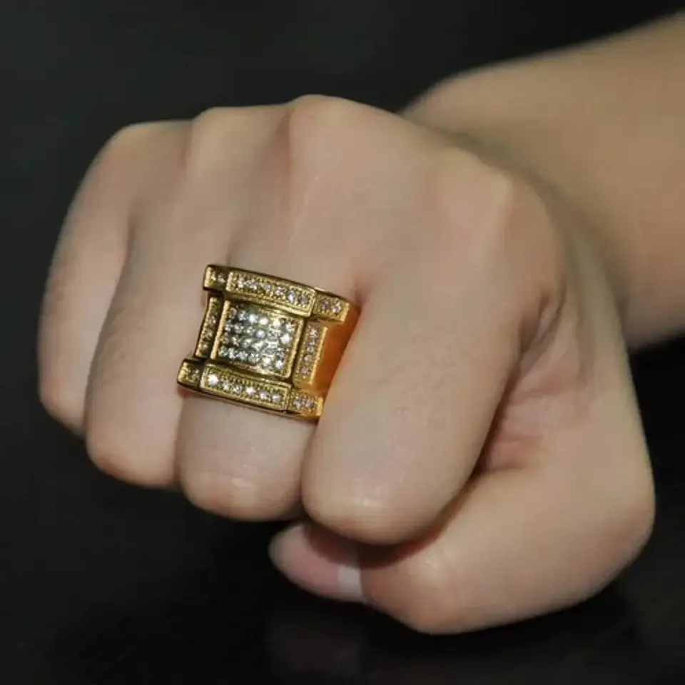 Anillo Para Hombre Con Piedra Azul Zircon Cz Acero Color Oro 7