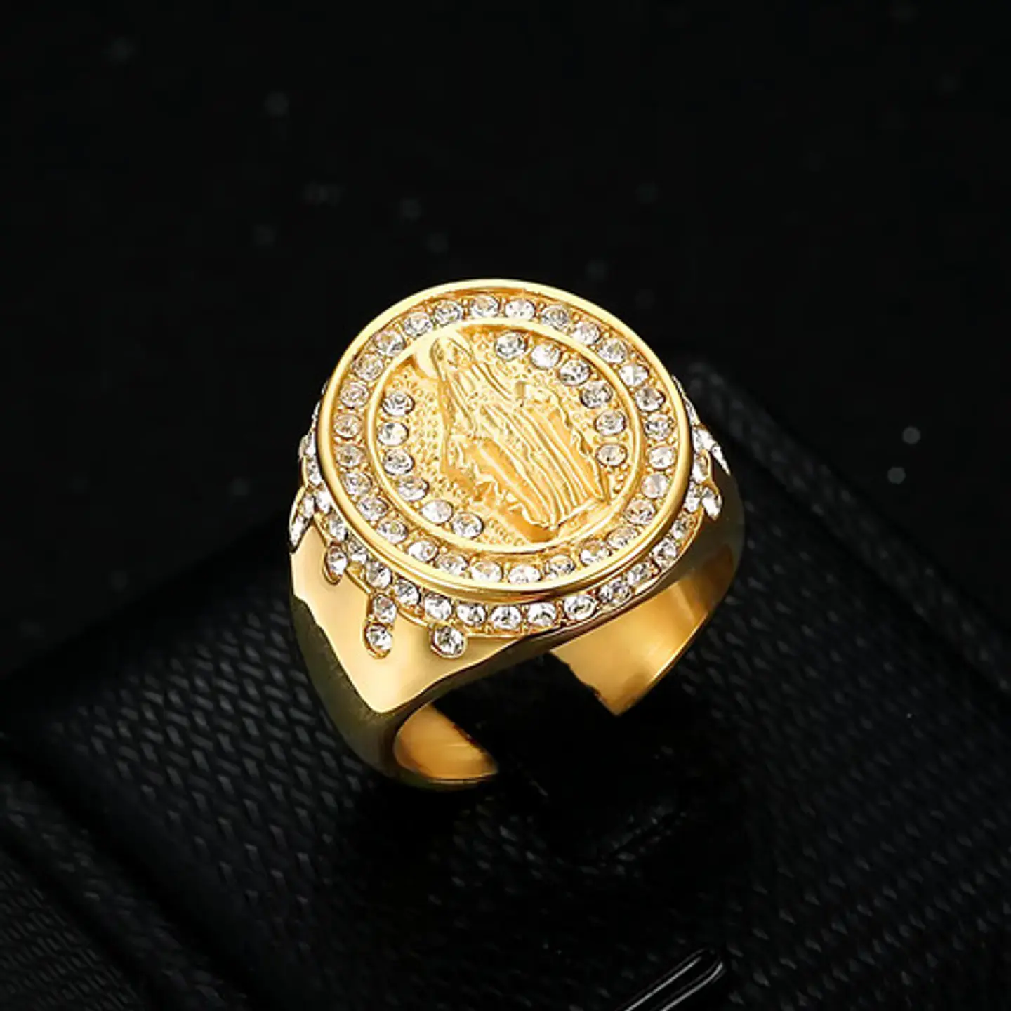 Anillo Virgen María Para Hombre Mujer De Color Oro Y Piedras 3
