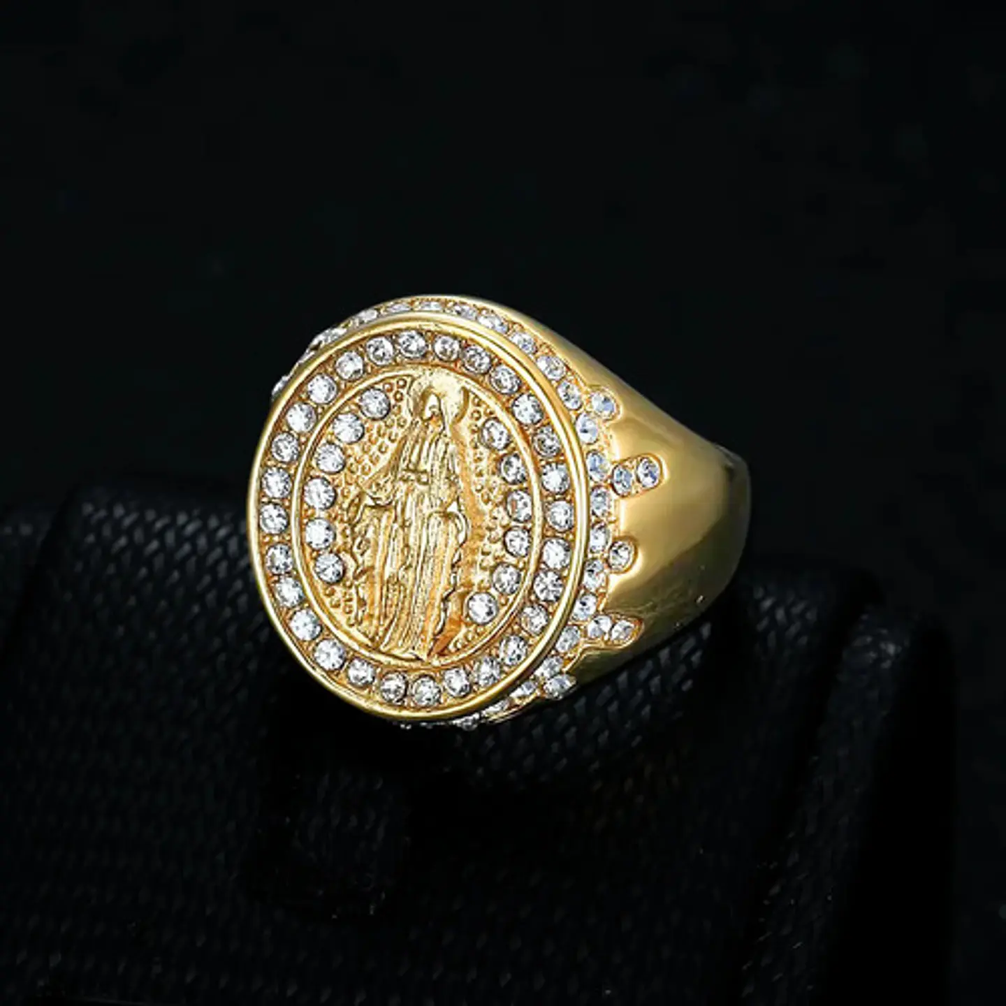 Anillo Virgen María Para Hombre Mujer De Color Oro Y Piedras 4