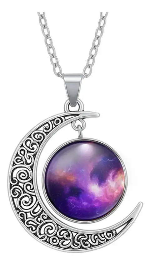 Collar Para Mujeres Con Dije Luna Galaxias Planetas Nebulosa