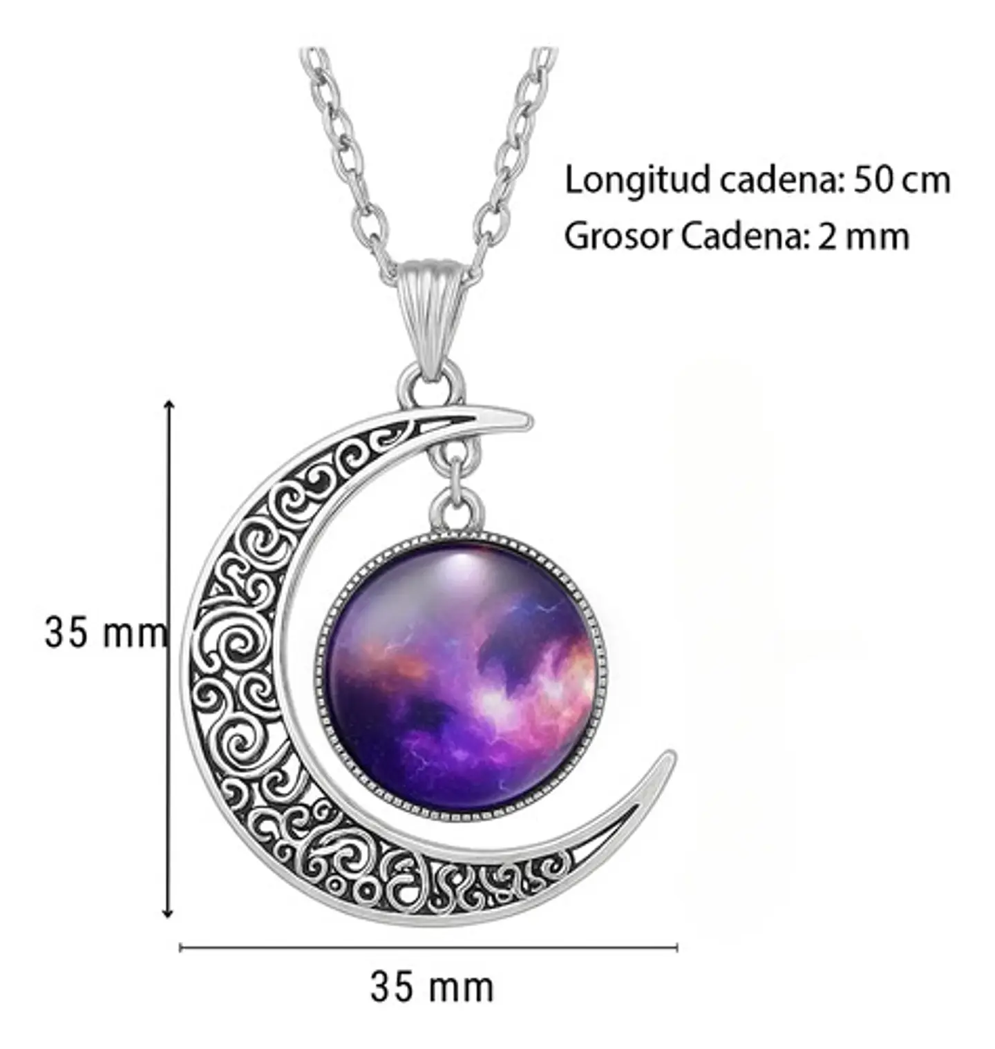 Collar Para Mujeres Con Dije Luna Galaxias Planetas Nebulosa 2