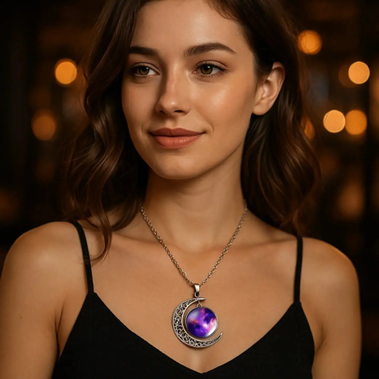Collar Para Mujeres Con Dije Luna Galaxias Planetas Nebulosa 8